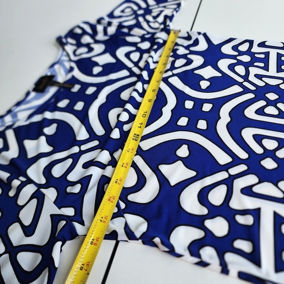 Laundry By Design Dress Womens Blue White Geo Print Stretch 3/4 Sleeve Sz 4 - Picture 7 of 10